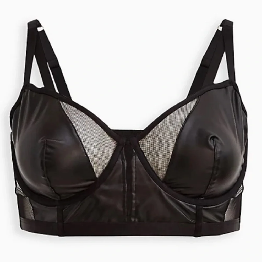 Torrid Black Faux Leather & Mesh Bralette, Sizes 0X, 3X, 4X - Picture 1 of 6
